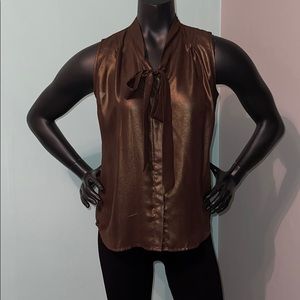 NWT Apostrophe Sleeveless Tie Neck Metallic Bronze Blouse Women’s XS